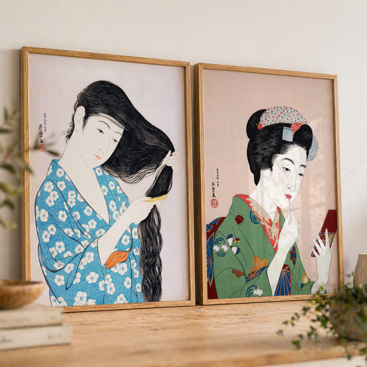 Goyo Hashiguchi Woman Combing Hair & Applying Rouge Print Set – Japanese Art — artwork preview 8