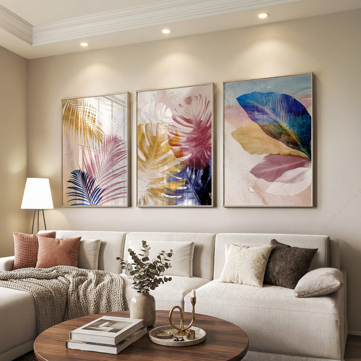Abstract Tropical Leaf Art Print Set – Pink Blue Navy Gallery Wall Decor – 19-01 — artwork preview 7