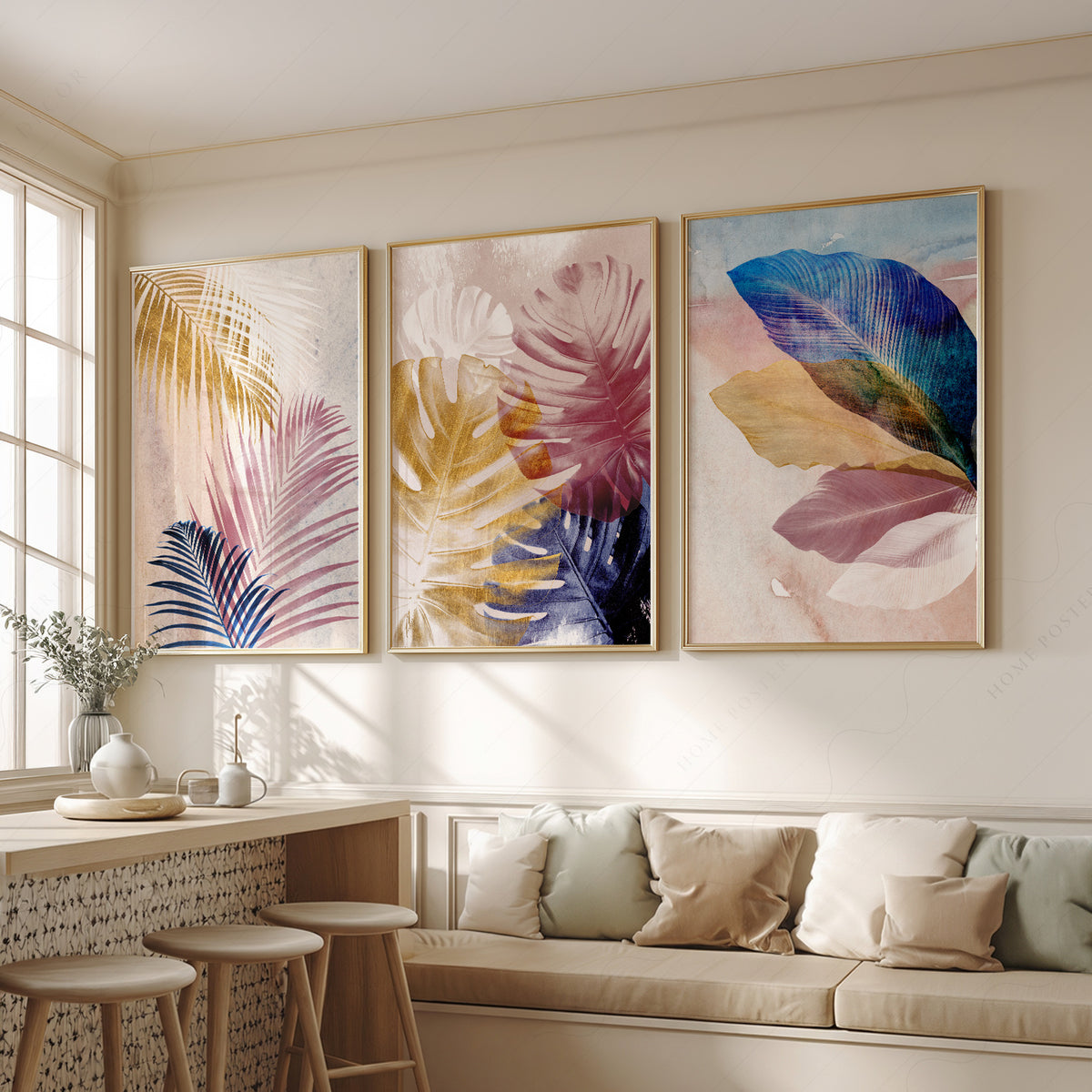 Abstract Tropical Leaf Art Print Set – Pink Blue Navy Gallery Wall Decor – 19-01 — artwork preview 2