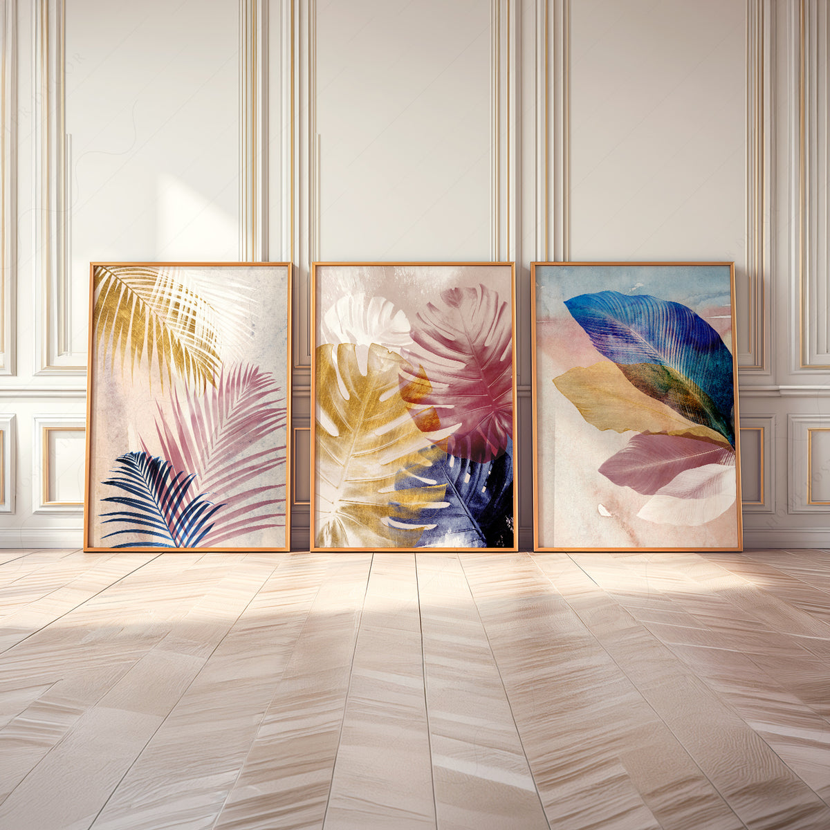 Abstract Tropical Leaf Art Print Set – Pink Blue Navy Gallery Wall Decor – 19-01 — artwork preview 8