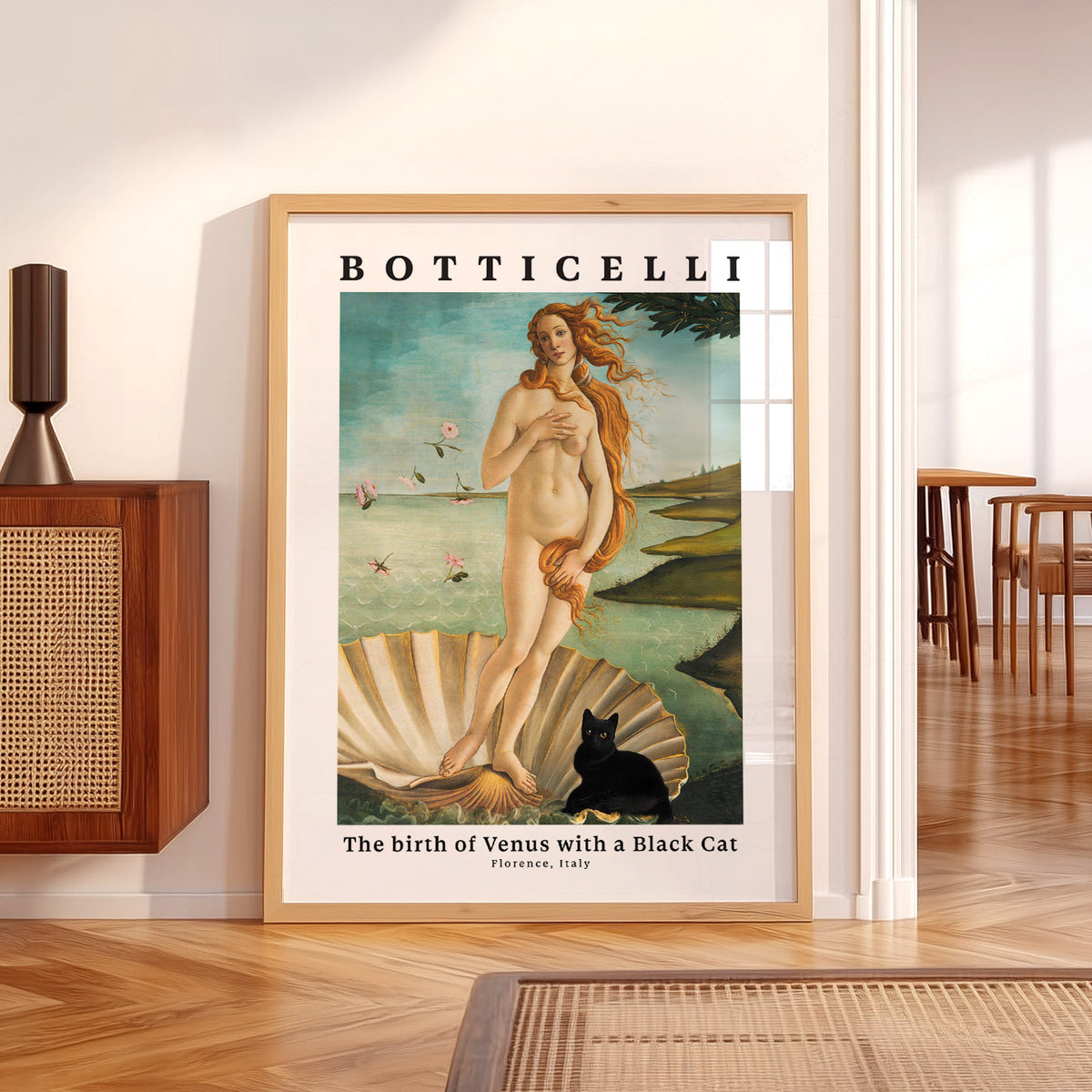 Botticelli Birth of Venus Black Cat Print – Funny Cat Art Poster – 62-A — artwork preview 5