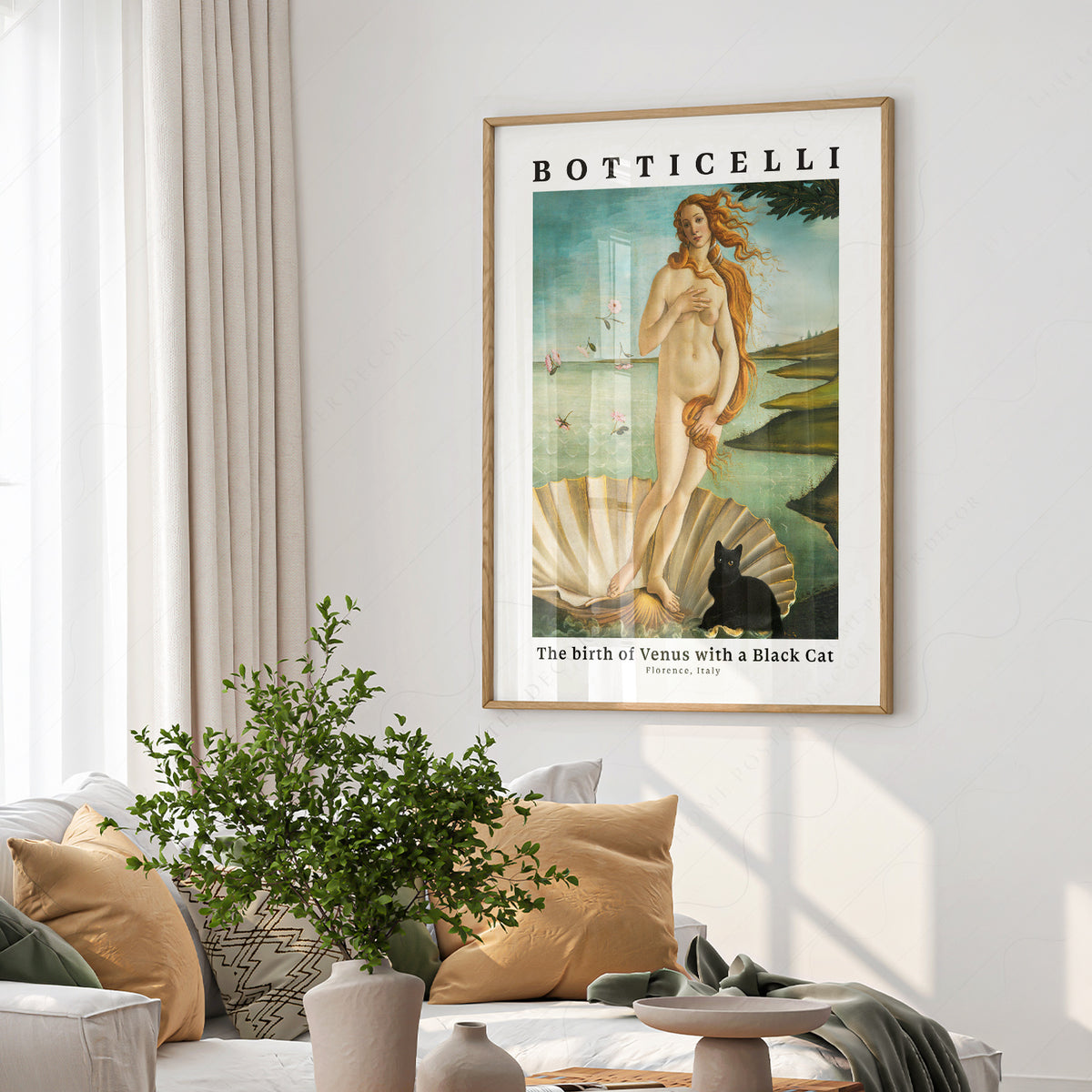 Botticelli Birth of Venus Black Cat Print – Funny Cat Art Poster – 62-A — artwork preview 6