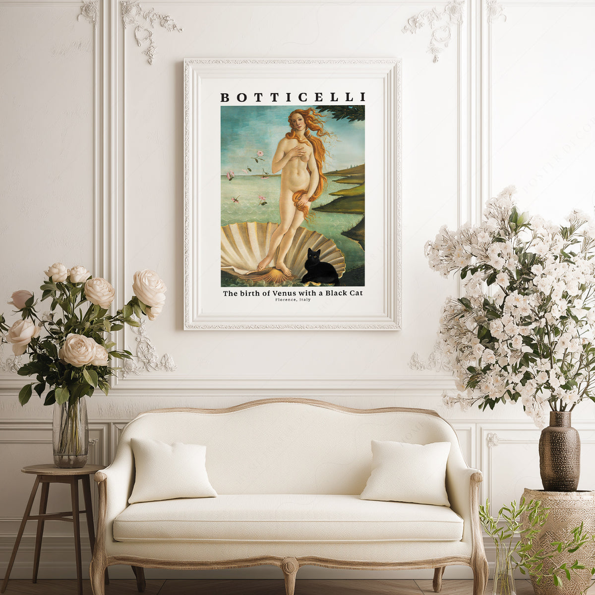 Botticelli Birth of Venus Black Cat Print – Funny Cat Art Poster – 62-A — artwork preview 17