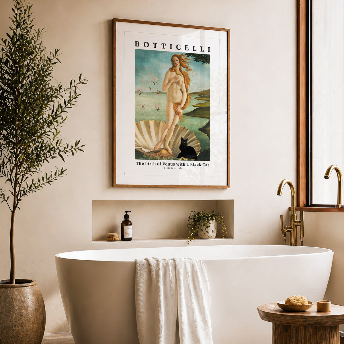 Botticelli Birth of Venus Black Cat Print – Funny Cat Art Poster – 62-A — artwork preview 22
