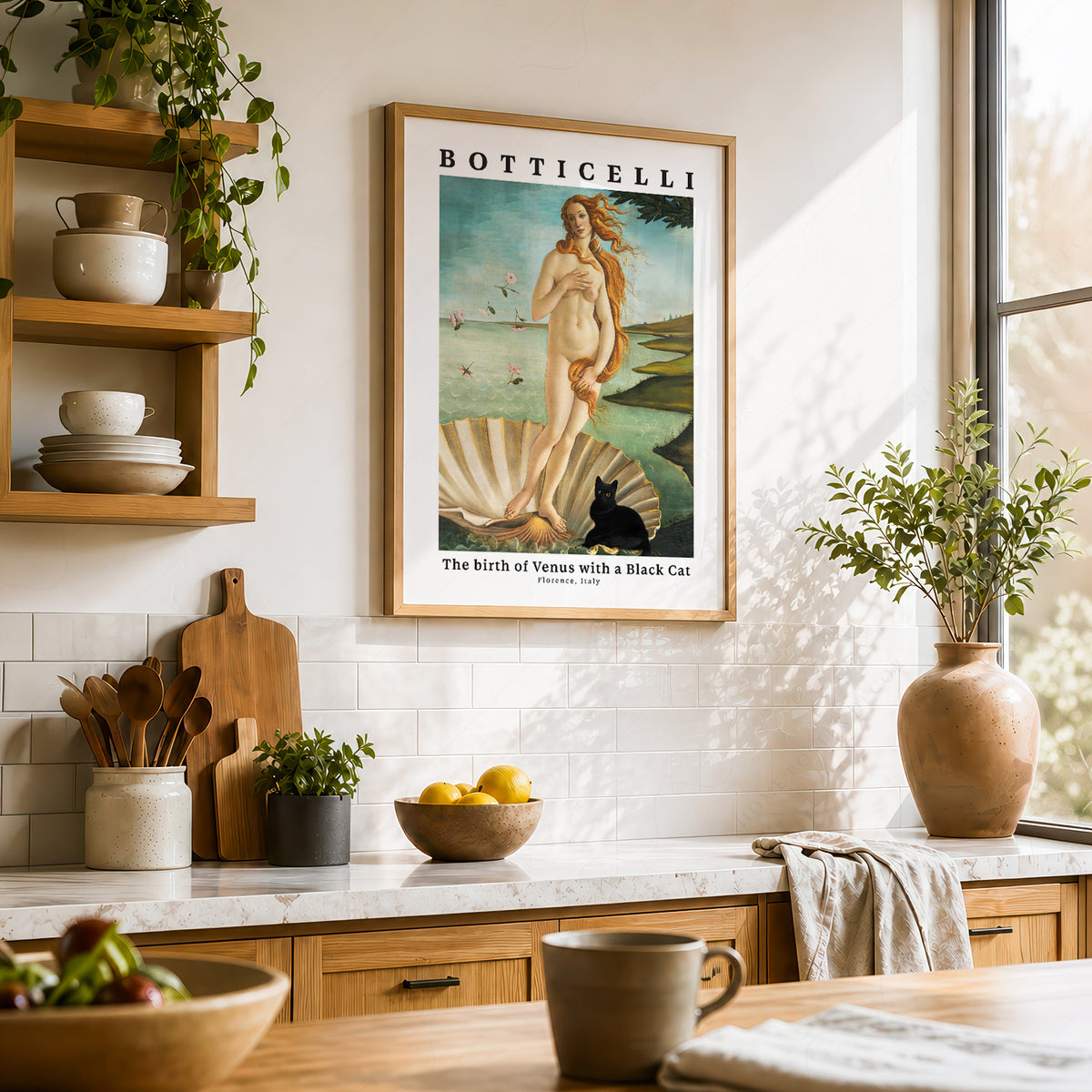 Botticelli Birth of Venus Black Cat Print – Funny Cat Art Poster – 62-A — artwork preview 23