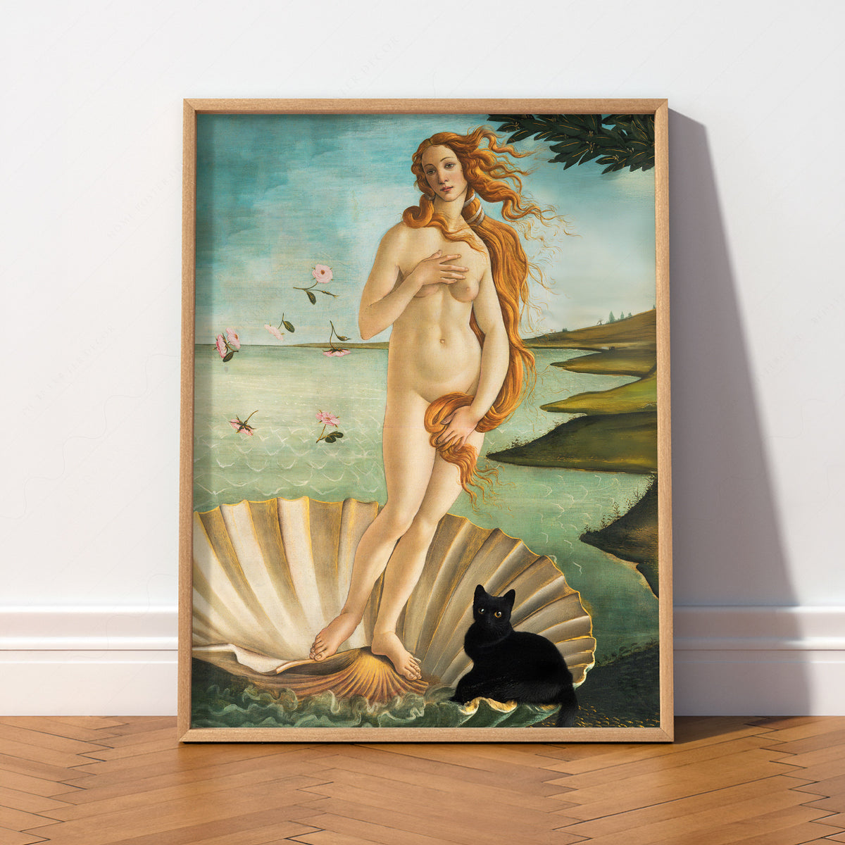 Botticelli Birth of Venus Black Cat Print – Funny Renaissance Art Poster – 62-B — artwork preview 2
