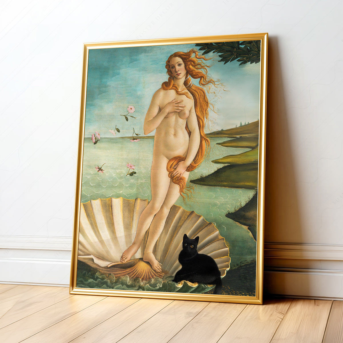 Botticelli Birth of Venus Black Cat Print – Funny Renaissance Art Poster – 62-B — artwork preview 1