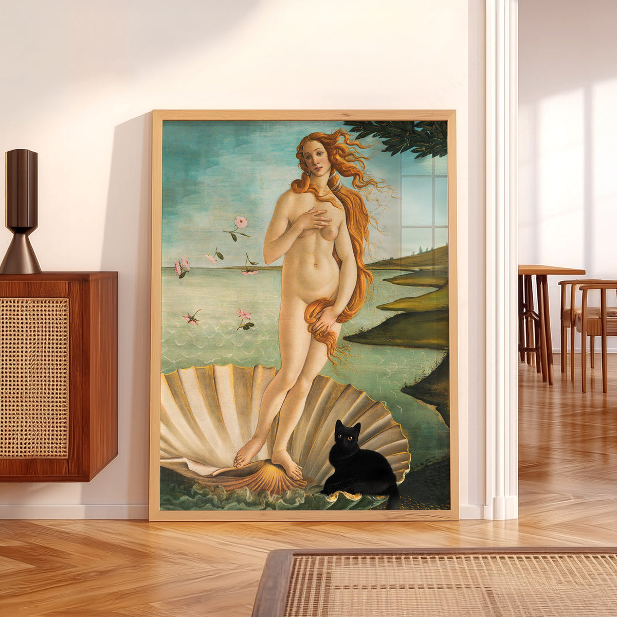 Botticelli Birth of Venus Black Cat Print – Funny Renaissance Art Poster – 62-B — artwork preview 5