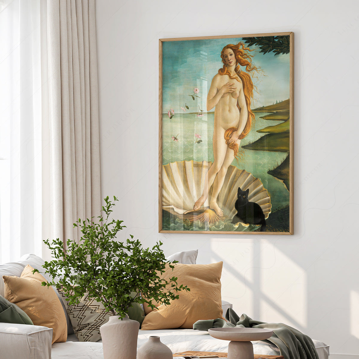 Botticelli Birth of Venus Black Cat Print – Funny Renaissance Art Poster – 62-B — artwork preview 6