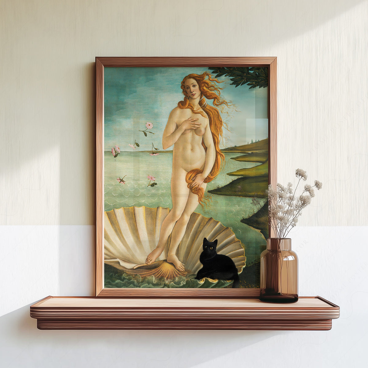 Botticelli Birth of Venus Black Cat Print – Funny Renaissance Art Poster – 62-B — artwork preview 18