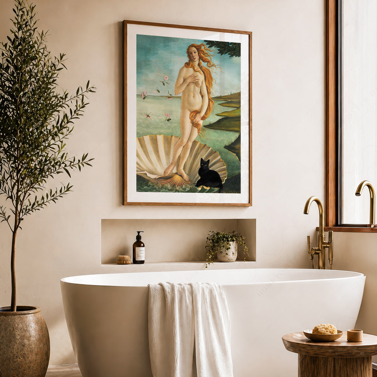 Botticelli Birth of Venus Black Cat Print – Funny Renaissance Art Poster – 62-B — artwork preview 22