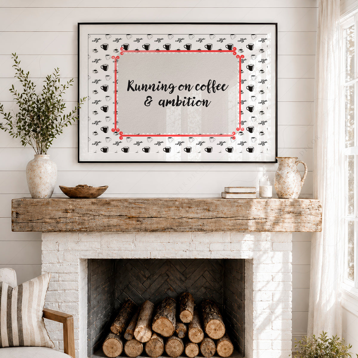 Running on Coffee and Ambition Quote Art Print — artwork preview 18