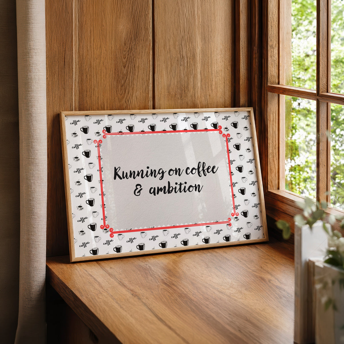 Running on Coffee and Ambition Quote Art Print — artwork preview 22
