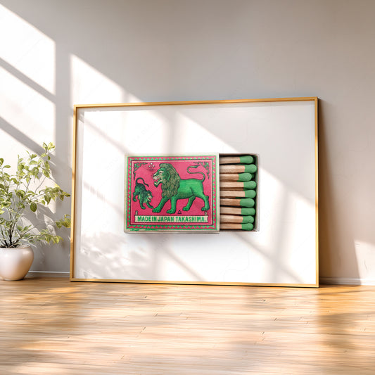 Vintage Japanese Matchbox Print – Lion Tiger Retro Wall Art Poster — artwork preview 2