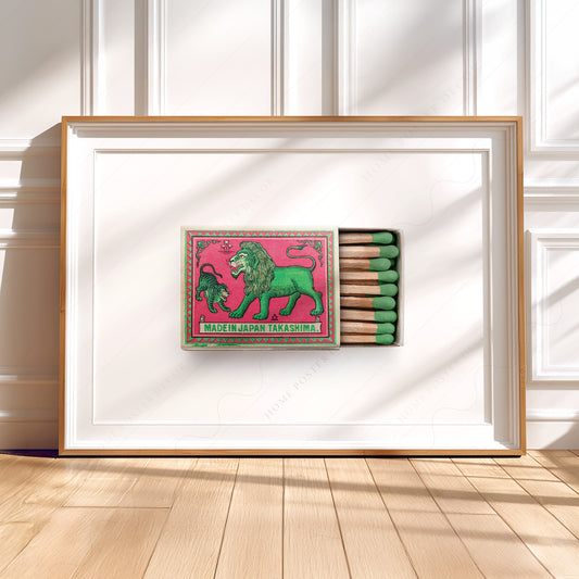 Vintage Japanese Matchbox Print – Lion Tiger Retro Wall Art Poster — artwork preview 5