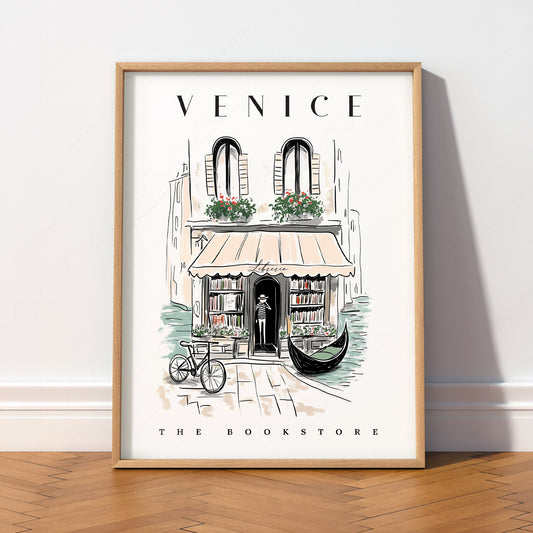 Venice Bookstore Art Print – Italian Travel Poster Wall Decor — artwork preview 2