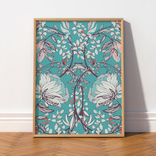 William Morris Blue Floral Art Print – Vintage Botanical Wall Decor — artwork preview 2