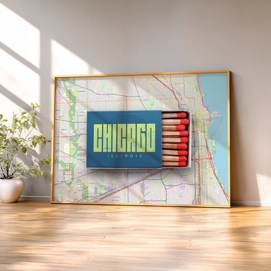 Chicago Illinois Matchbox Print – Vintage City Map Wall Art Poster — artwork preview 2