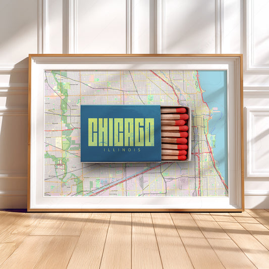 Chicago Illinois Matchbox Print – Vintage City Map Wall Art Poster — artwork preview 5