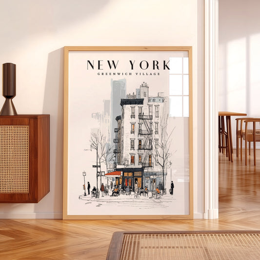 Greenwich Village New York Print – NYC Sketch Art Coffee Shop Poster — artwork preview 5