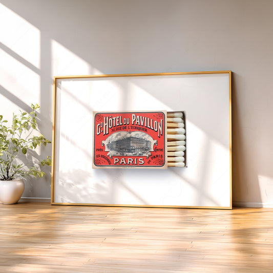 Paris Hotel du Pavillon Vintage Matchbox Print – Retro Travel Wall Art — artwork preview 2