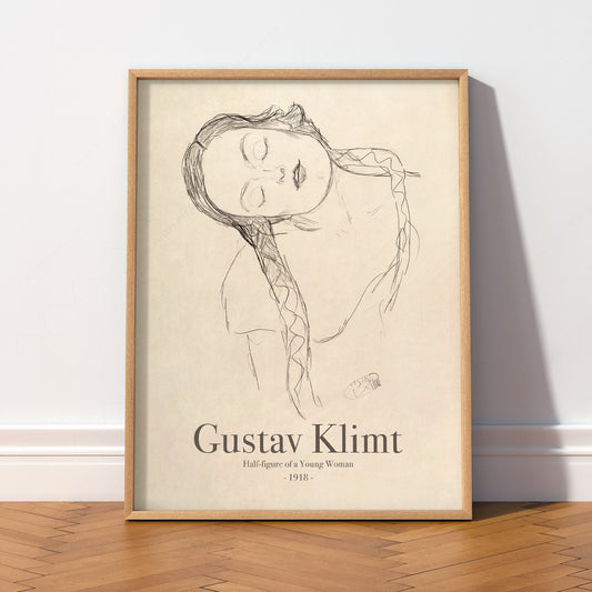Gustav Klimt Half-Figure of a Young Woman Art Print – Minimalist Sketch Poster — artwork preview 2