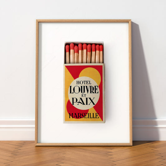 Vintage Hotel Louvre et Paix Marseille Matchbox Print – Retro French Wall Art — artwork preview 2