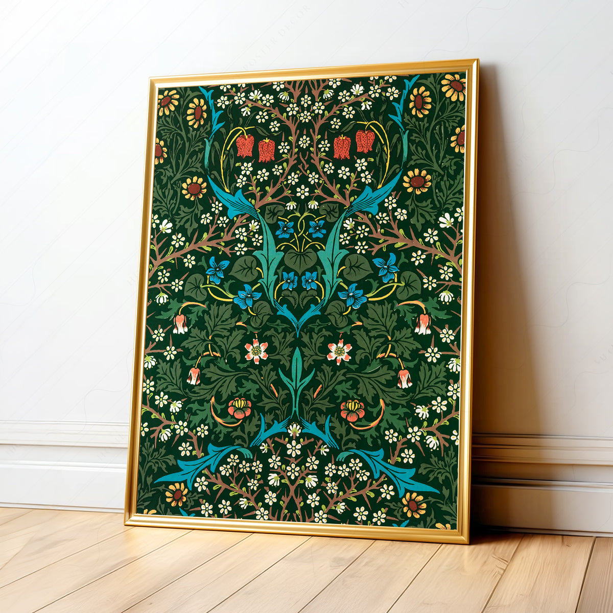 William Morris Blackthorn Green Botanical Pattern Art Print — artwork preview 1