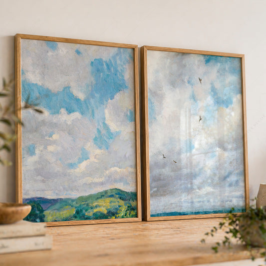Cloud Study Art Print Set of 2 – Muted Sky & Countryside Landscape Poster – 28-04 — artwork preview 8