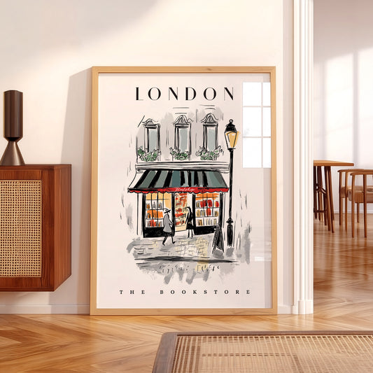 London Bookstore Illustration Print – Charming Bookshop Wall Art Poster — artwork preview 5