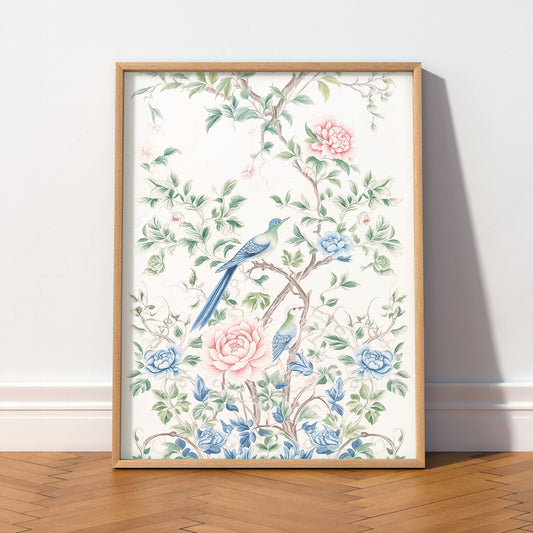 Chinoiserie Birds and Peonies Art Print – Vintage Floral Wall Decor – 55-04 — artwork preview 2