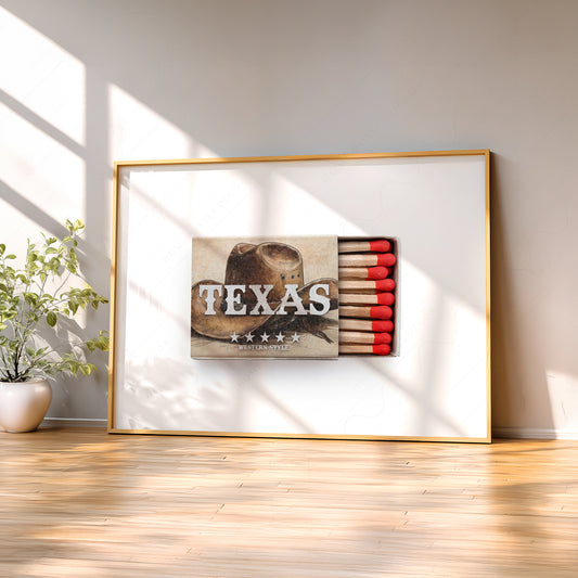 Texas Western Style Matchbox Print – Vintage Cowboy Wall Art Poster — artwork preview 2