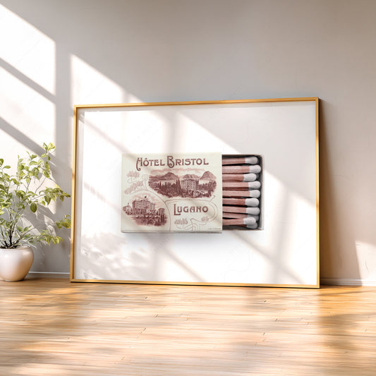 Vintage Hôtel Bristol Lugano Matchbox Print – Swiss Travel Wall Art — artwork preview 2