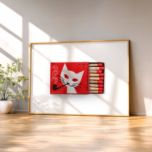 Vintage Polish Matchbox Print – Retro Cat Smoking Pipe Wall Art Poster — artwork preview 2