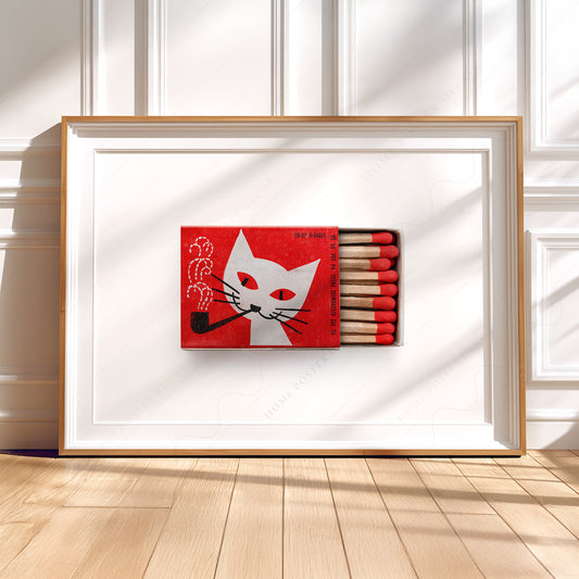 Vintage Polish Matchbox Print – Retro Cat Smoking Pipe Wall Art Poster — artwork preview 5