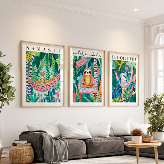 Jungle Animal Prints Set of 3 – Colorful Kids Room Wall Art Decor — artwork preview 1