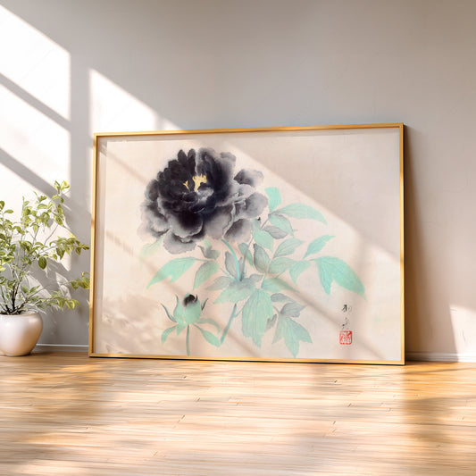 Gyoshu Hayami Black Peonies Print – Vintage Japanese Floral Wall Art — artwork preview 2