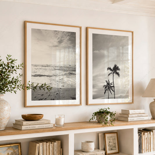 Black and White Beach Photography Set of 2 – Coastal Palm Tree Wall Art – 08 — artwork preview 42