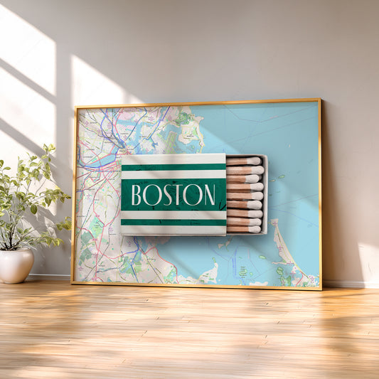 Boston Matchbox Print – Vintage City Map Travel Poster Wall Art — artwork preview 2