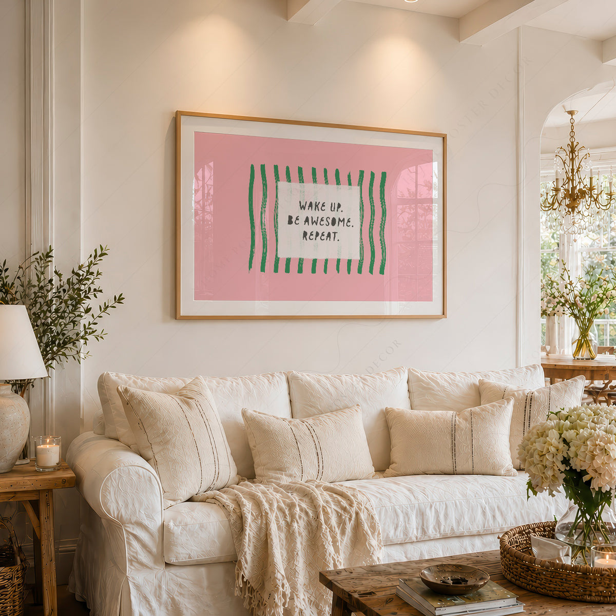 Wake Up Be Awesome Repeat Quote Art Print — artwork preview 6