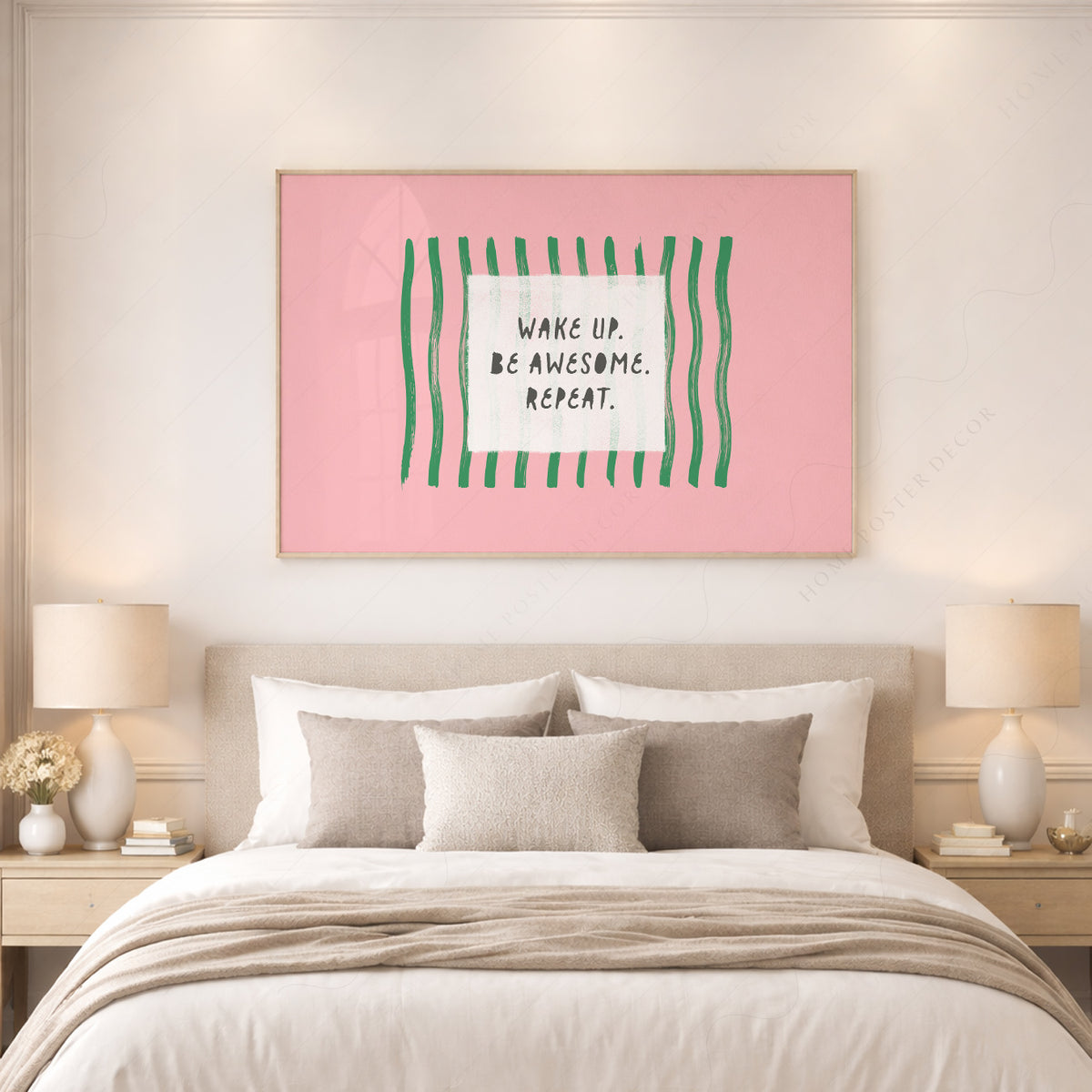 Wake Up Be Awesome Repeat Quote Art Print — artwork preview 17