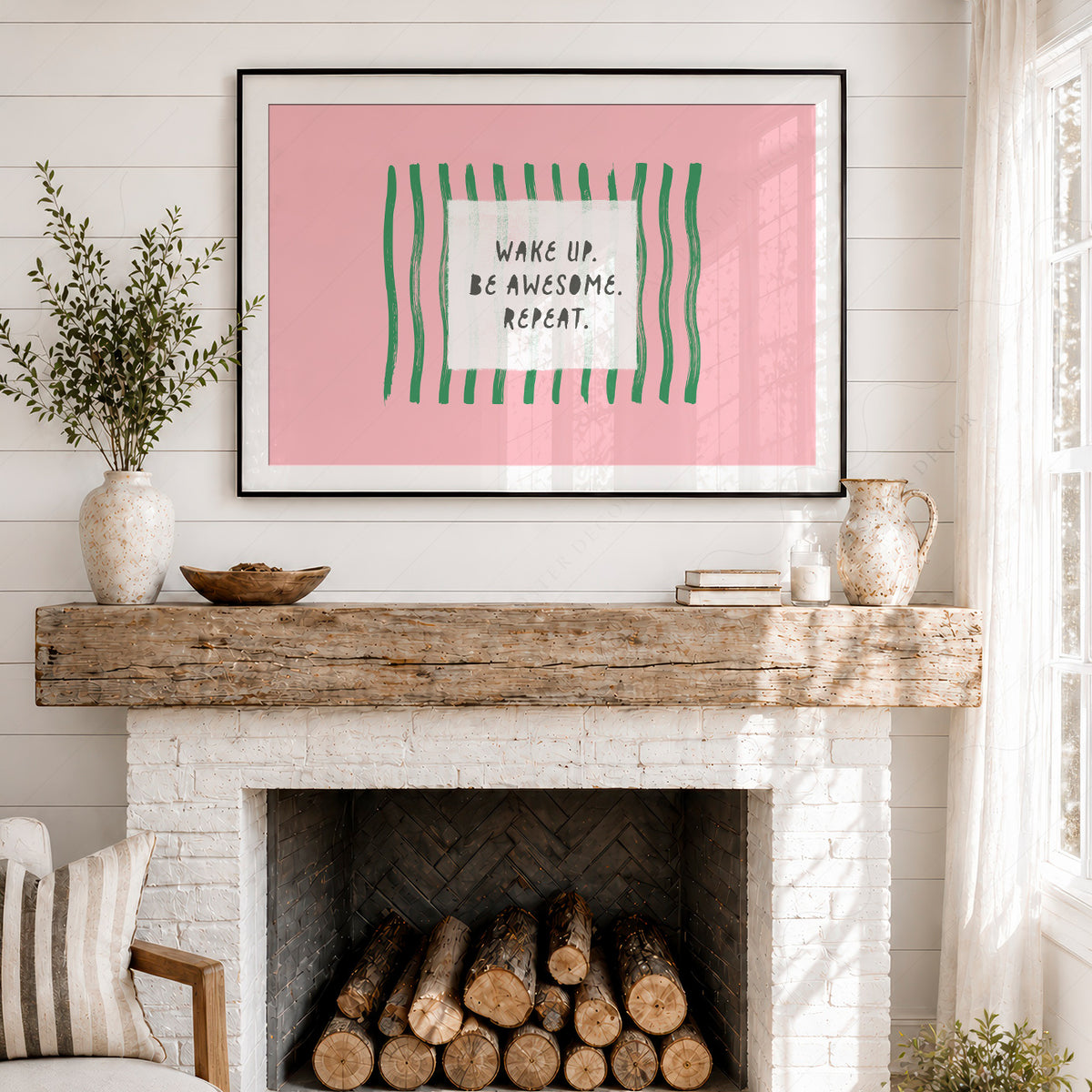 Wake Up Be Awesome Repeat Quote Art Print — artwork preview 18