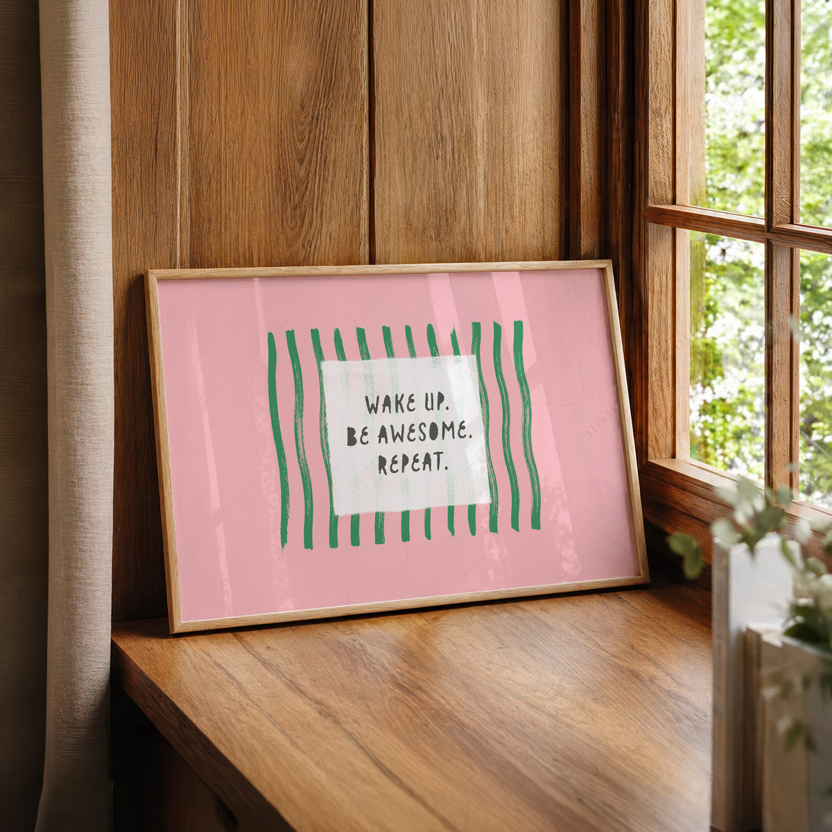 Wake Up Be Awesome Repeat Quote Art Print — artwork preview 22