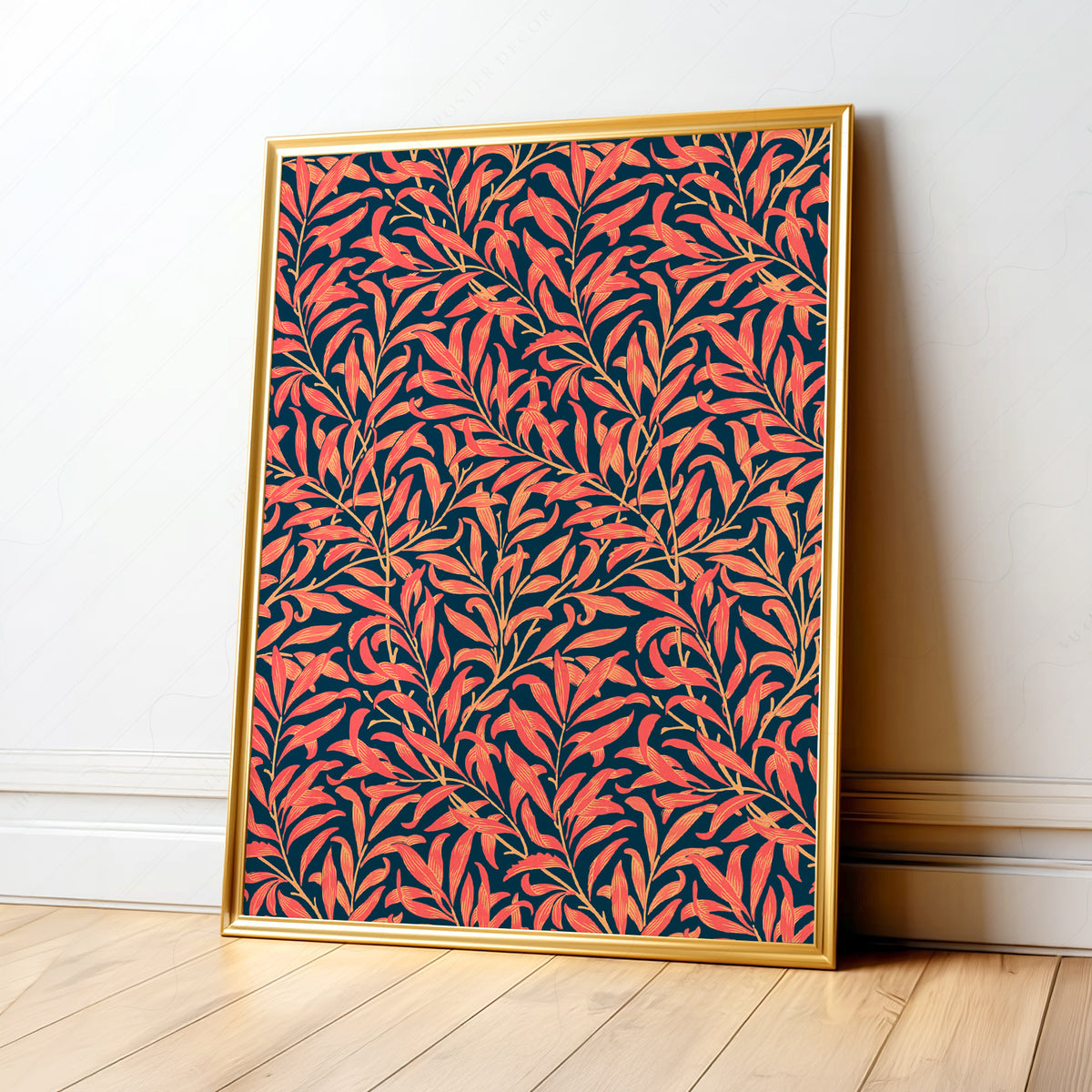 William Morris Coral Leaves on Navy Art Print — artwork preview 1