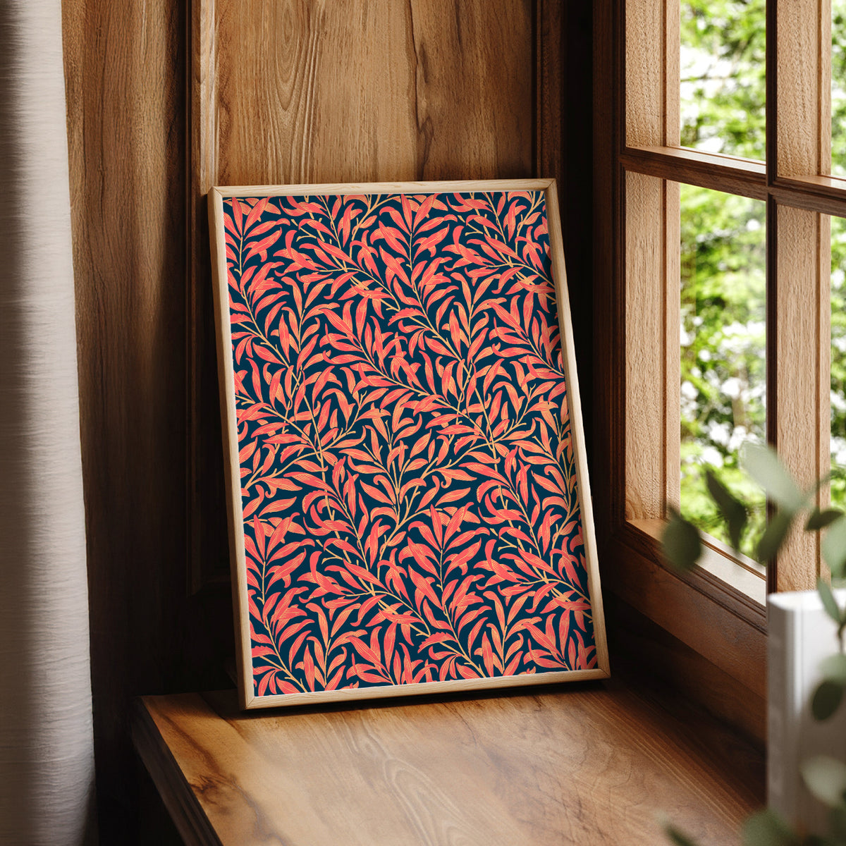 William Morris Coral Leaves on Navy Art Print — artwork preview 7