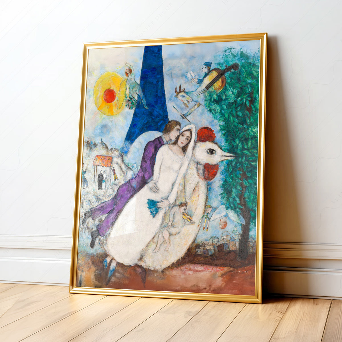 Marc Chagall The Newlyweds of the Eiffel Tower Art Print — artwork preview 1