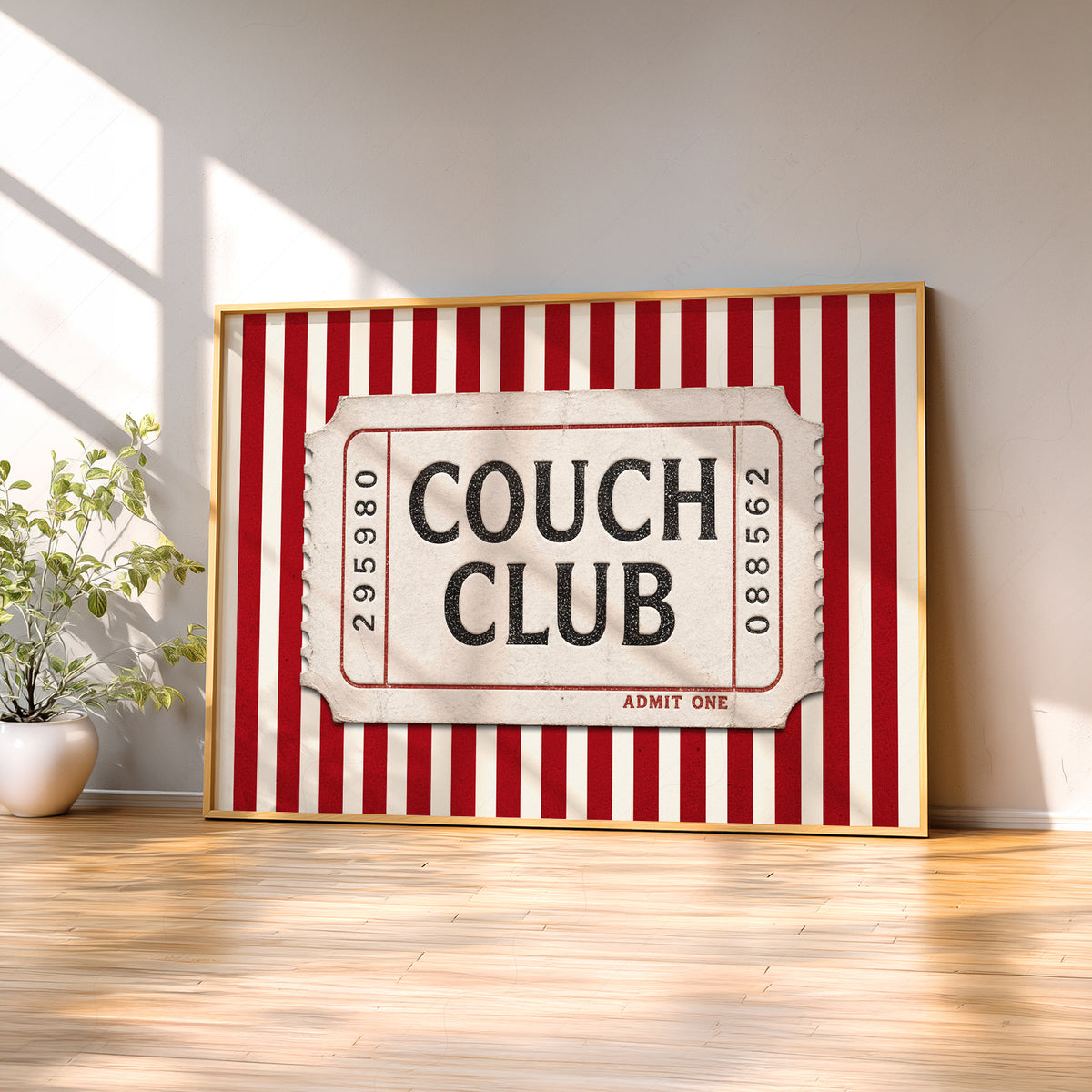 Couch Club Red Stripe Ticket Art Print — artwork preview 2