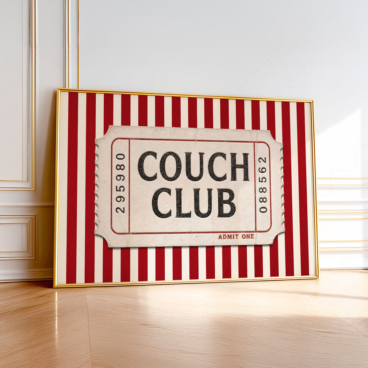 Couch Club Red Stripe Ticket Art Print — artwork preview 1