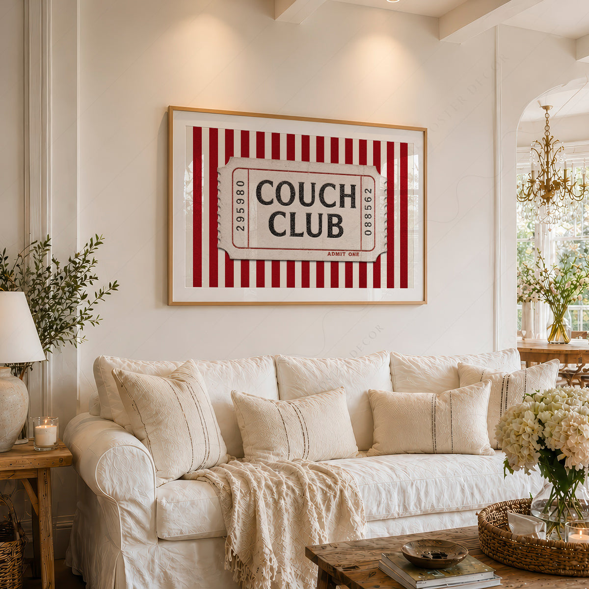 Couch Club Red Stripe Ticket Art Print — artwork preview 6