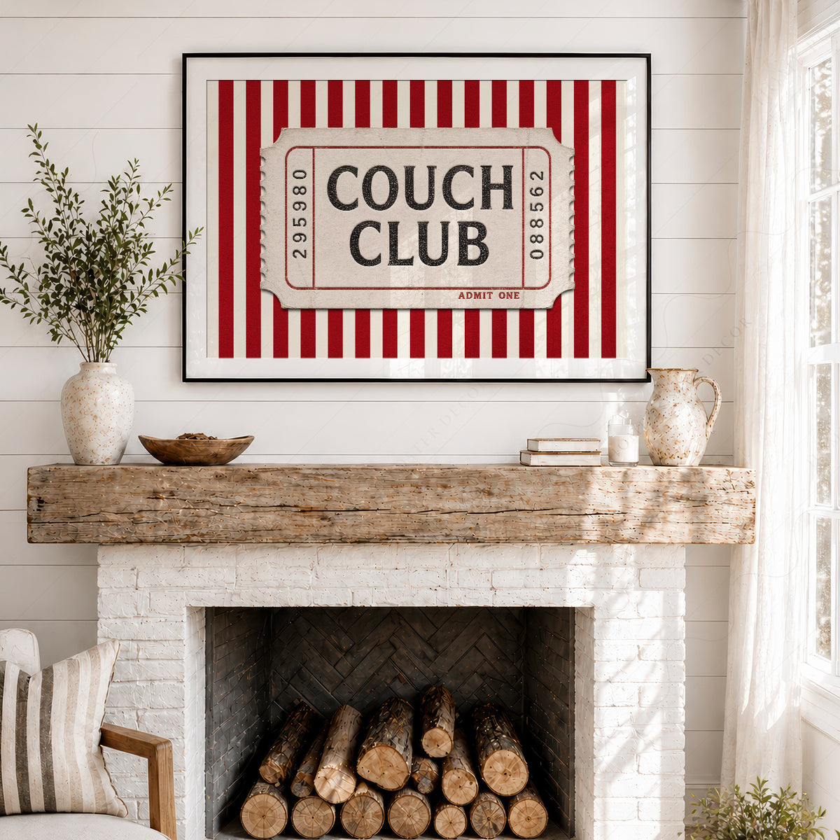 Couch Club Red Stripe Ticket Art Print — artwork preview 18